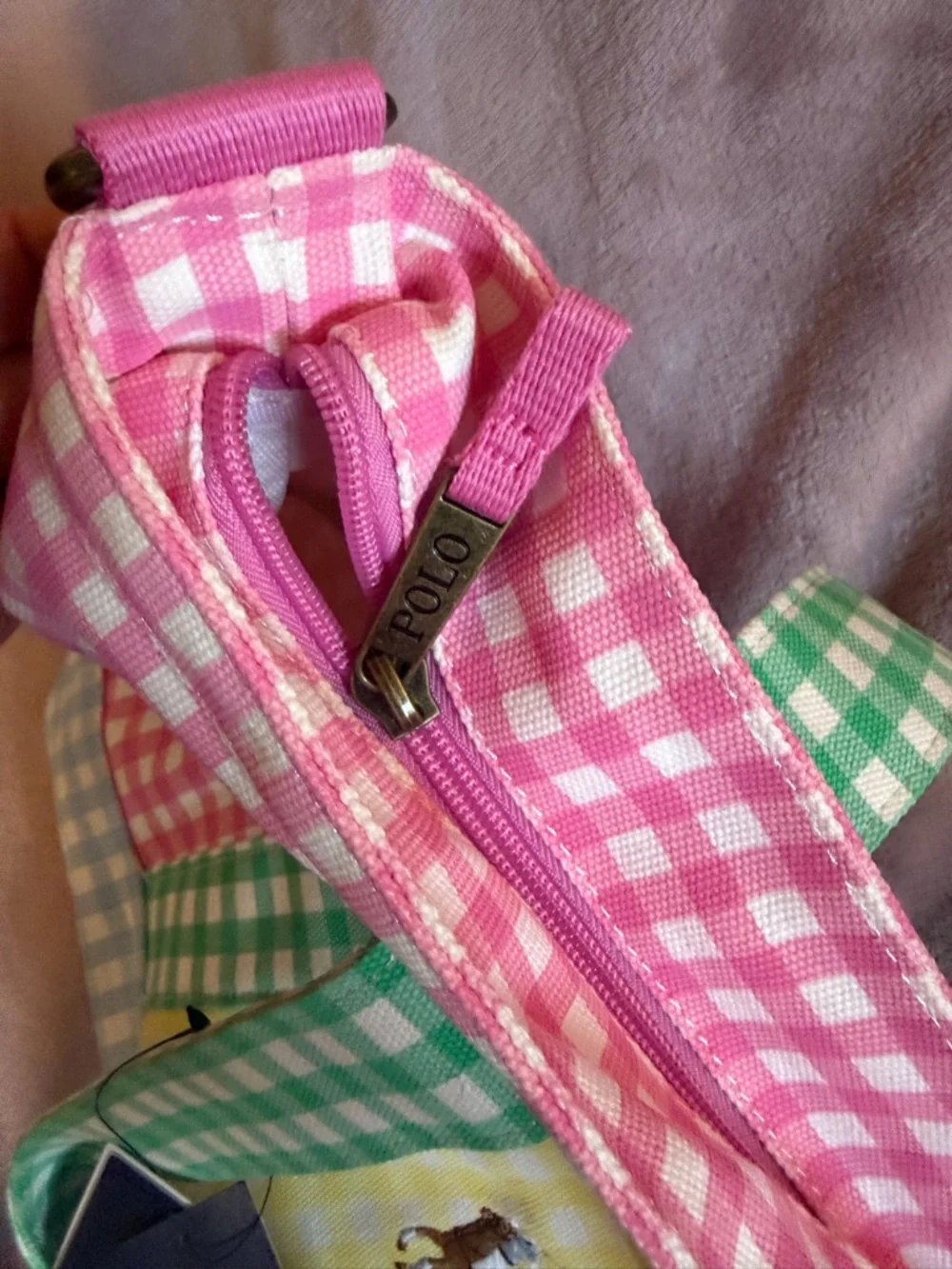 POLO RALPH LAUREN Kids' Gingham Big Pony Cotton Canvas Tote In Multi